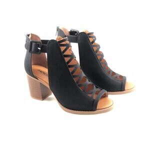 Soda Aran Open Toe Heel Sandal Strappy Black Size 7